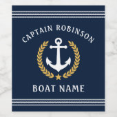 Kapitän und Bootname Anchor Gold Laurel Marine Weinetikett (Einzelnes Label)