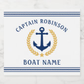 Kapitän und Bootsname Anchor Gold Style Laurel Schaumweinetikett (Einzelnes Label)