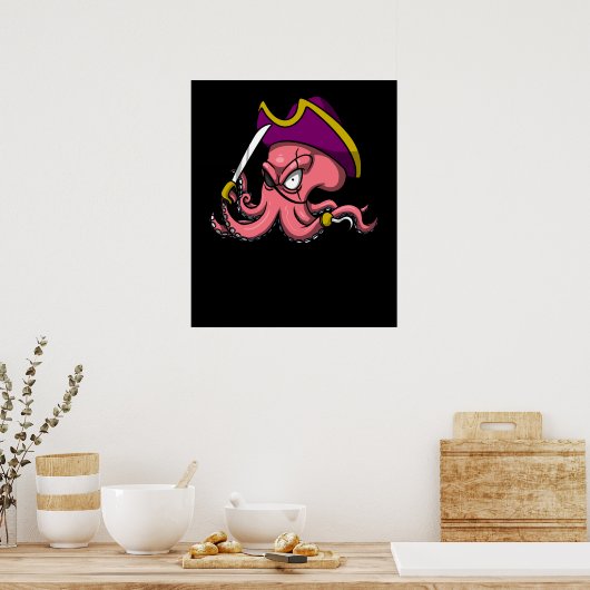 Kapitän von Funny Octopus Pirate Ocean Sailor Poster (Küche)
