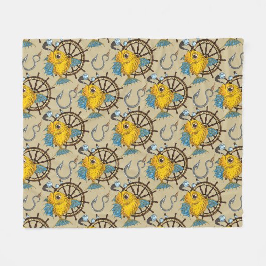 Kapitän zur See-Fisch-Muster Fleecedecke (Vorderseite (Horizontal))