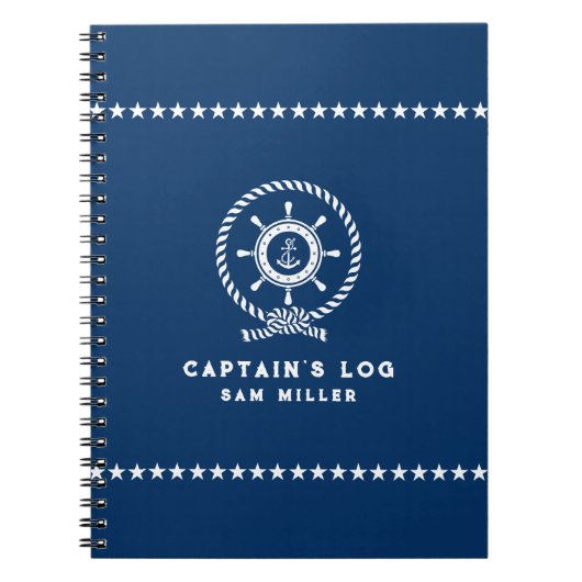 Kapitäne Log Navy White Nautical Boat Wheel Notizblock (Vorderseite)