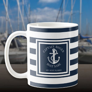 Kapitäns- und Bootsname Navyblaue Streifen Anker Kaffeetasse