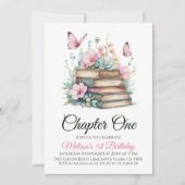 Kapitel 1 Blumenrosa Mädchen erster Geburtstag Einladung (Vorderseite)