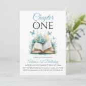 Kapitel 1 Buch Blue Boy Erster Geburtstag Einladung (Stehend Vorderseite)