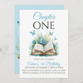 Kapitel 1 Buch Blue Boy Erster Geburtstag Einladung (Vorne/Hinten)