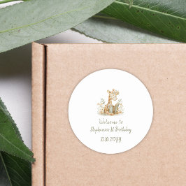 Kapitel 1 Giraffe mit Buch 1. Geburtstag Party Runder Aufkleber