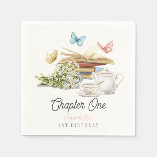 Kapitel 1 Tee Schmetterling Storybook 1. Geburtsta Serviette (Vorderseite)