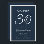 Kapitel 30 Navy Blue 30. Geburtstag Party Einladung<br><div class="desc">Moderne und minimale "Kapitel 30" Einladung für ein 30. Party. Personalisieren Sie es mit ihrem Namen und den Party-Details,  einschließlich Datum,  UAWG und alle weiteren Informationen benötigt. Design mit marineblau Hintergrund.</div>