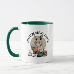 Kapitel Cosy Rabbit Reading Book Niedlich Tasse