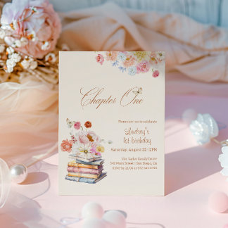 Kapitel Eins Bilderbuch 1. Geburtstag Floral Boho Einladung