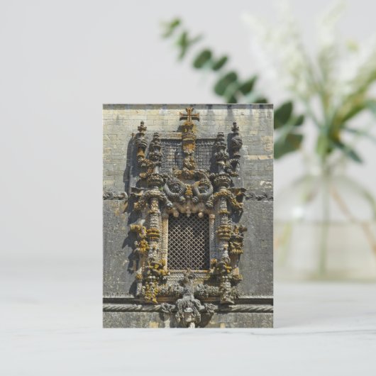 Kapitel Haus Fenster in Tomar. Portugal Postkarte (Stehend Vorderseite)