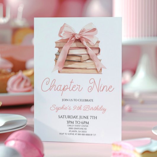 Kapitel Neun Pink Bow Bücher 9. Geburtstagsfeier Einladung