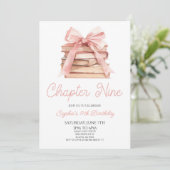 Kapitel Neun Pink Bow Bücher 9. Geburtstagsfeier Einladung (Stehend Vorderseite)