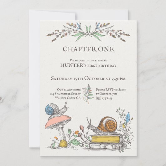 Kapitel ONE Baby verwandelt One Schneckenwälder Einladung (Vorderseite)