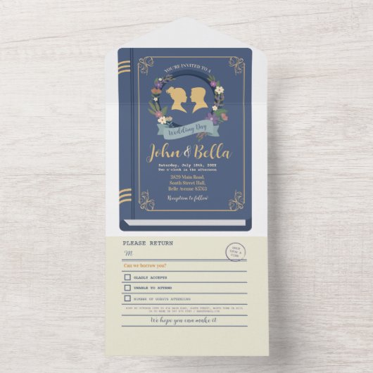 Kapitel und UAWG zum Thema Buchhochzeit All In One Einladung (Innen Boden)