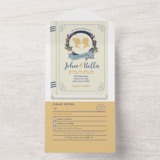 Kapitel und UAWG zum Thema Buchhochzeit All In One Einladung (Innen Boden)