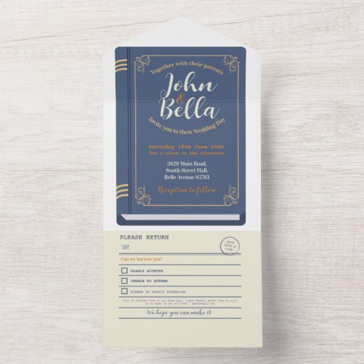 Kapitel und UAWG zum Thema Hochzeitsbücherei All In One Einladung (Innen Boden)