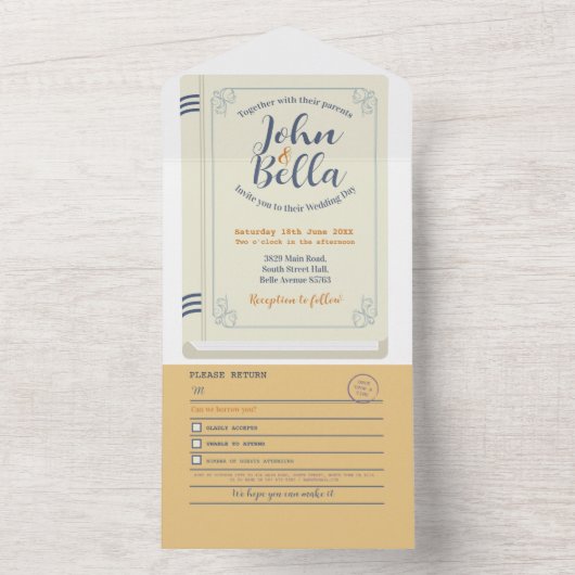 Kapitel und UAWG zum Thema Hochzeitsbücherei All In One Einladung (Innen Boden)