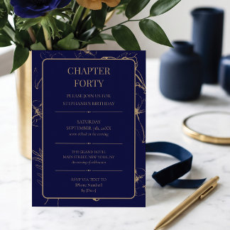 Kapitel Vierzig Navy und Gold 40. Geburtstag Einladung