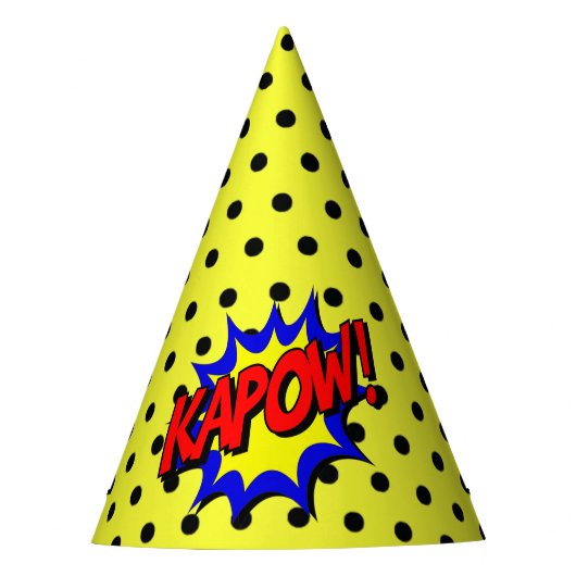Kapow Pop Art Cartoon Superpower Birthday Hat Partyhütchen (Vorderseite)