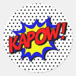 Kapow Pop Art Superpower Hero Geburtstagsaufkleber Runder Aufkleber