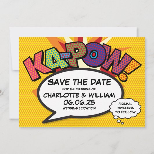 KAPOW Termin vormerken Lustige Retro-Comic- Pop-Ar Save The Date (Vorderseite)