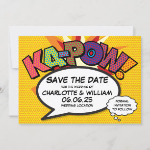 KAPOW Termin vormerken Lustige Retro-Comic- Pop-Ar Save The Date