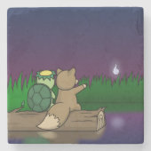 Kappa und Kitsune Sit in einem Teich - Japanisch Y Steinuntersetzer (Vorderseite)