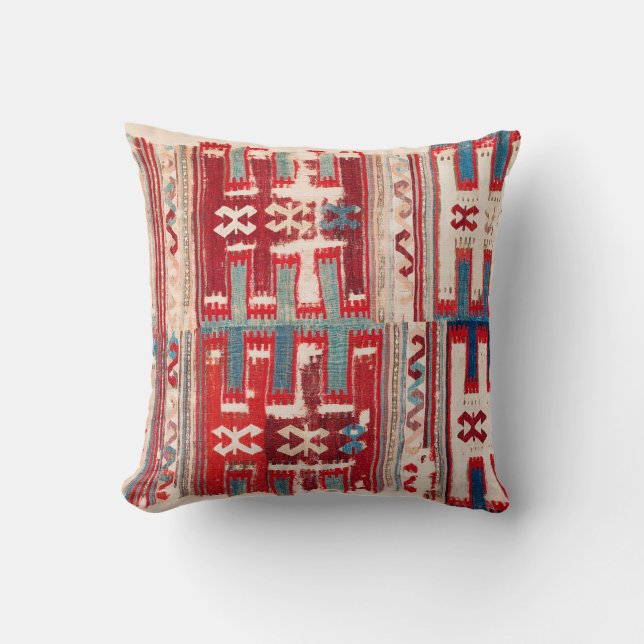 Kappadoker 18. Jahrhundert Anatolian Kilim Print Kissen (Vorderseite)