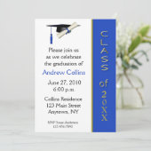 Kappen-Diplom-blaue GoldAbschluss-Einladung Einladung (Stehend Vorderseite)