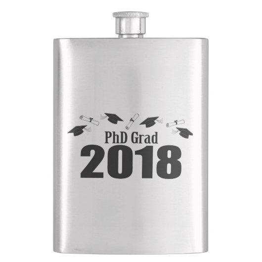 Kappen PhD-Absolvent-2018 und Diplome (Schwarzes) Flachmann (Vorderseite)