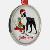 Kappen-Stechpalmen-Weihnachten Bostons Terrier Ornament Aus Metall (Rechts)