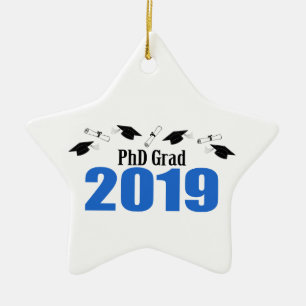 Kappen und Diplome PhD-Absolvent-2019 (blau) Keramik Ornament