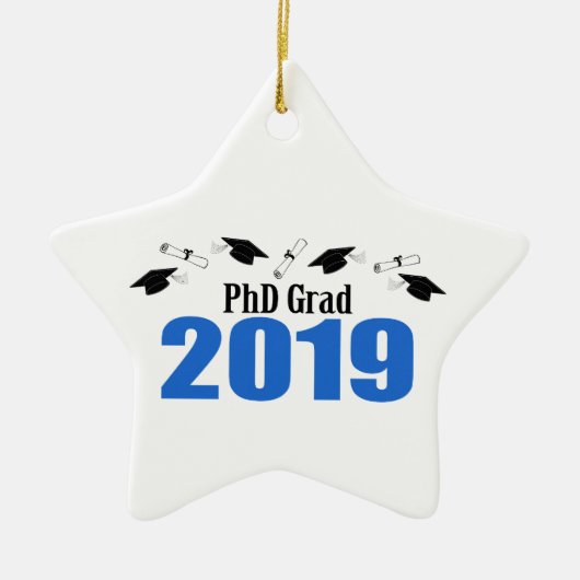 Kappen und Diplome PhD-Absolvent-2019 (blau) Keramik Ornament (Vorne)