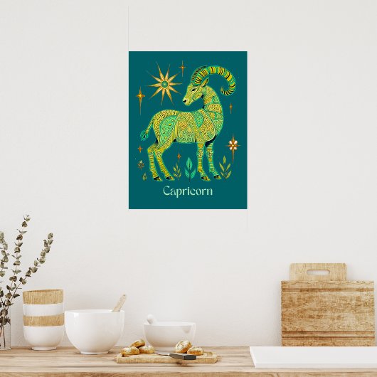 Kapricorn Zodiac-Zeichen in komplizierten Mustern Poster (Küche)