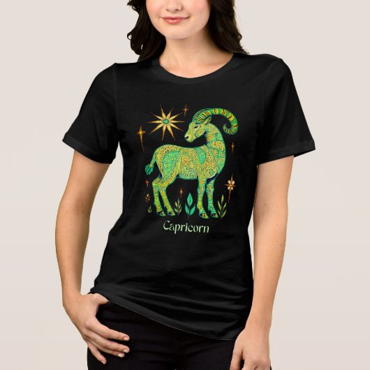 Kapricorn Zodiac-Zeichen in komplizierten Mustern Tri-Blend Shirt (Vorderseite)