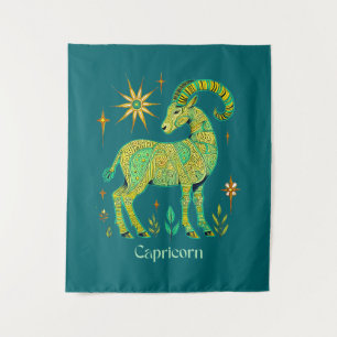 Kapricorn Zodiac-Zeichen in komplizierten Mustern Wandteppich
