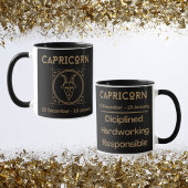 Kapricorn Zodiac Zeichen mit Symbol und Eigenschaf Tasse