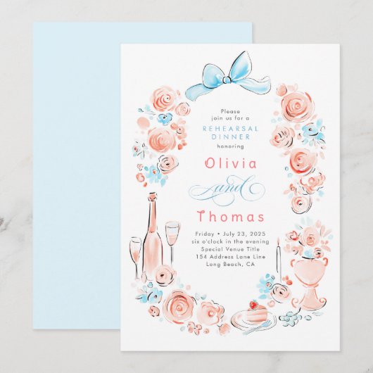 Kapriöse Florale Handgezeichnete Schleife Probeess Einladung (Vorne/Hinten)