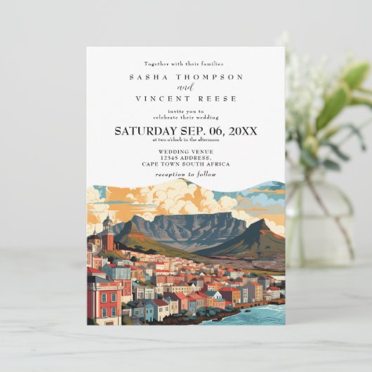 Kapstadt Südafrika Einladung zur Hochzeit Retro (Stehend Vorderseite)