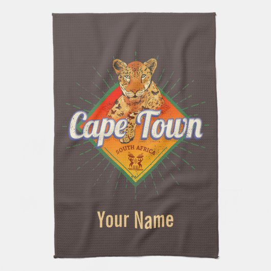 Kapstadt Südafrika Retro Leopard Vintag Geschirrtuch (Vertikal)