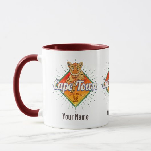Kapstadt Südafrika Retro Leopard Vintag Tasse (Links)