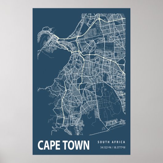 Kapstadt Südafrika Stadtplan Art Poster (Vorne)