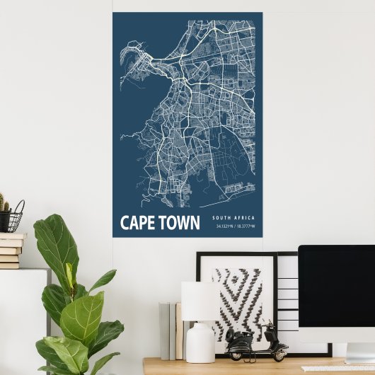 Kapstadt Südafrika Stadtplan Art Poster (Heimbüro)