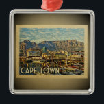 Kapstadt Südafrika Vintage Reisen Silbernes Ornament<br><div class="desc">Ein cooles,  Vintages Kapstadt-Ornament mit einer schönen Hafenszene mit Booten und Bergen.</div>