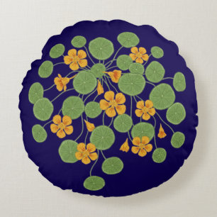 Kapuzinerkresse-Blumenillustration Vintage Natur Rundes Kissen