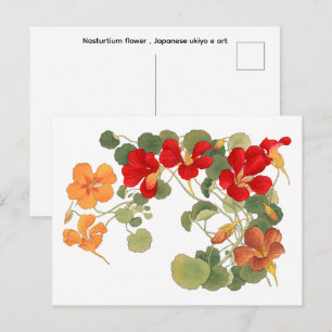 Kapuzinerkresse-Blüte, japanische Ukiyo-e-Kunst Postkarte