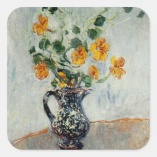 Kapuzinerkresse in einer blauen Vase von Monet Quadratischer Aufkleber
