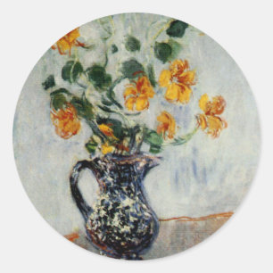 Kapuzinerkresse in einer blauen Vase von Monet Runder Aufkleber