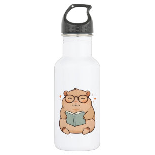 Kapybara mit Brille Kawaii Design beim Lesen Edelstahlflasche